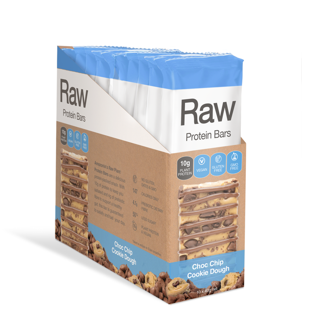 flash sale! amazonia raw protein bar choc chip cookie dough 10 x 40g