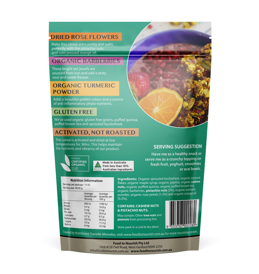 food to nourish clusters rose, pistachio & ora 250g