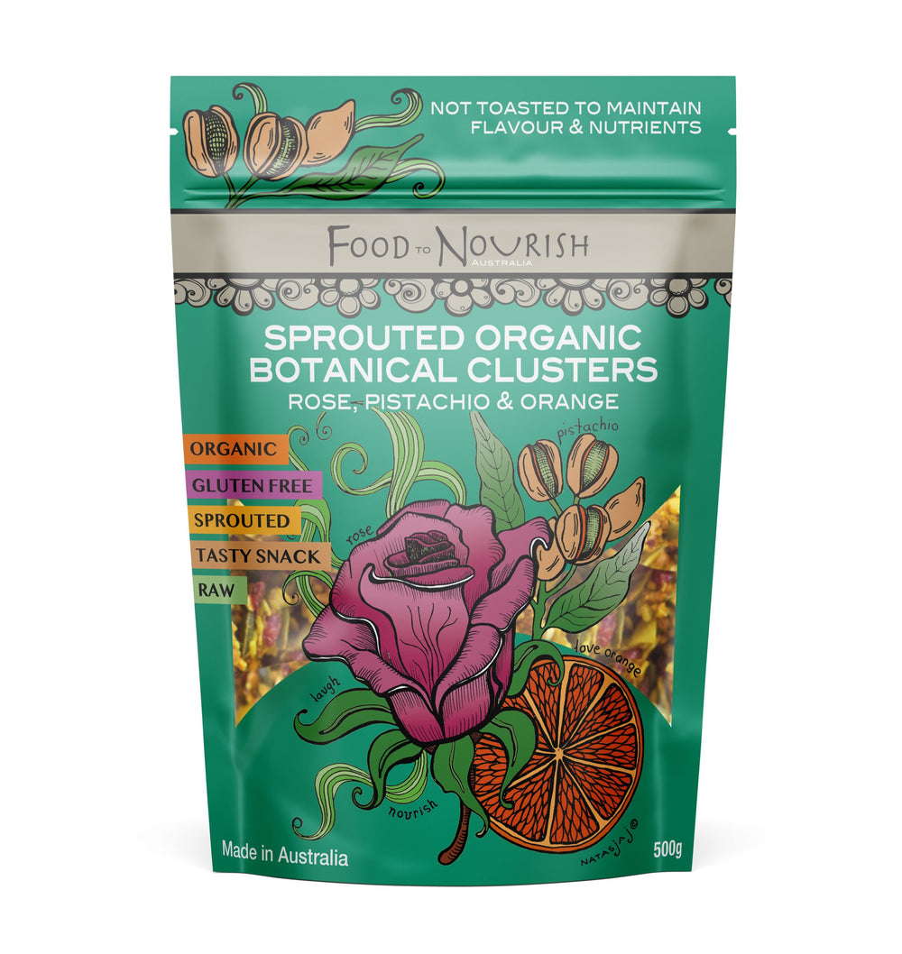 food to nourish clusters rose, pistachio & ora 250g