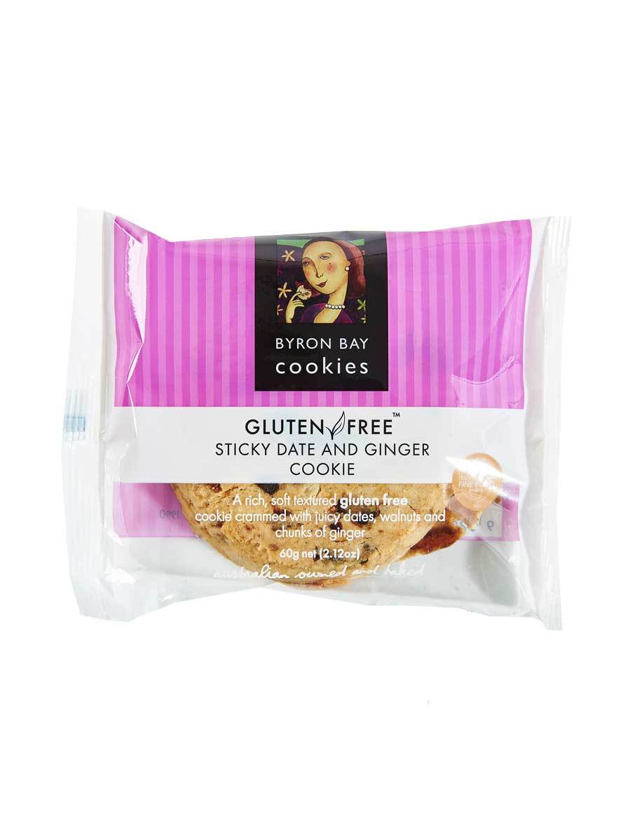 byron bay gluten free cookies 12 x 60g sticky date & ginger
