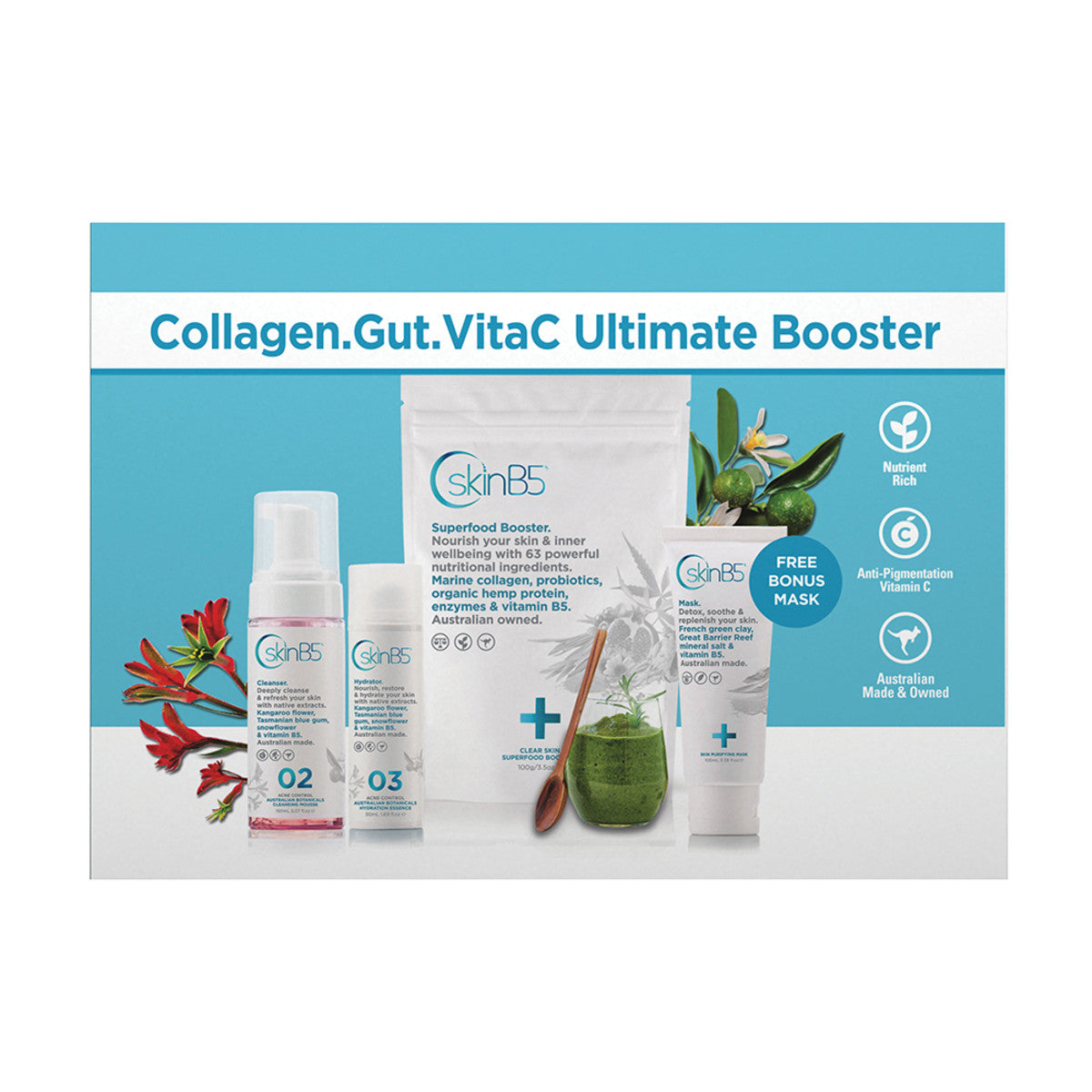 free  mask! skinb5 anti-aging collagen gut vitamin c ultimate booster kit