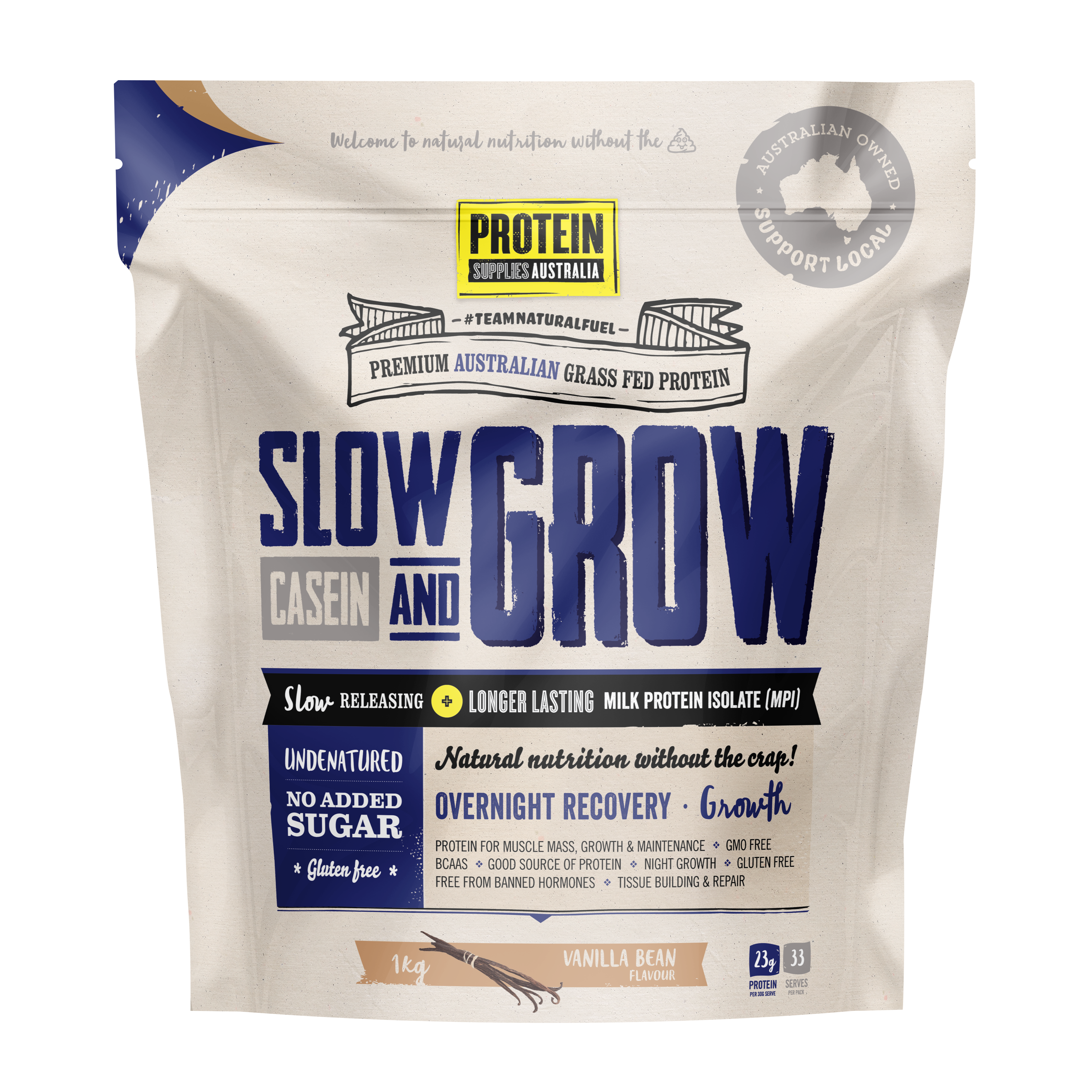 protein supplies aust. slow & grow (slow release) vanilla bean 1kg