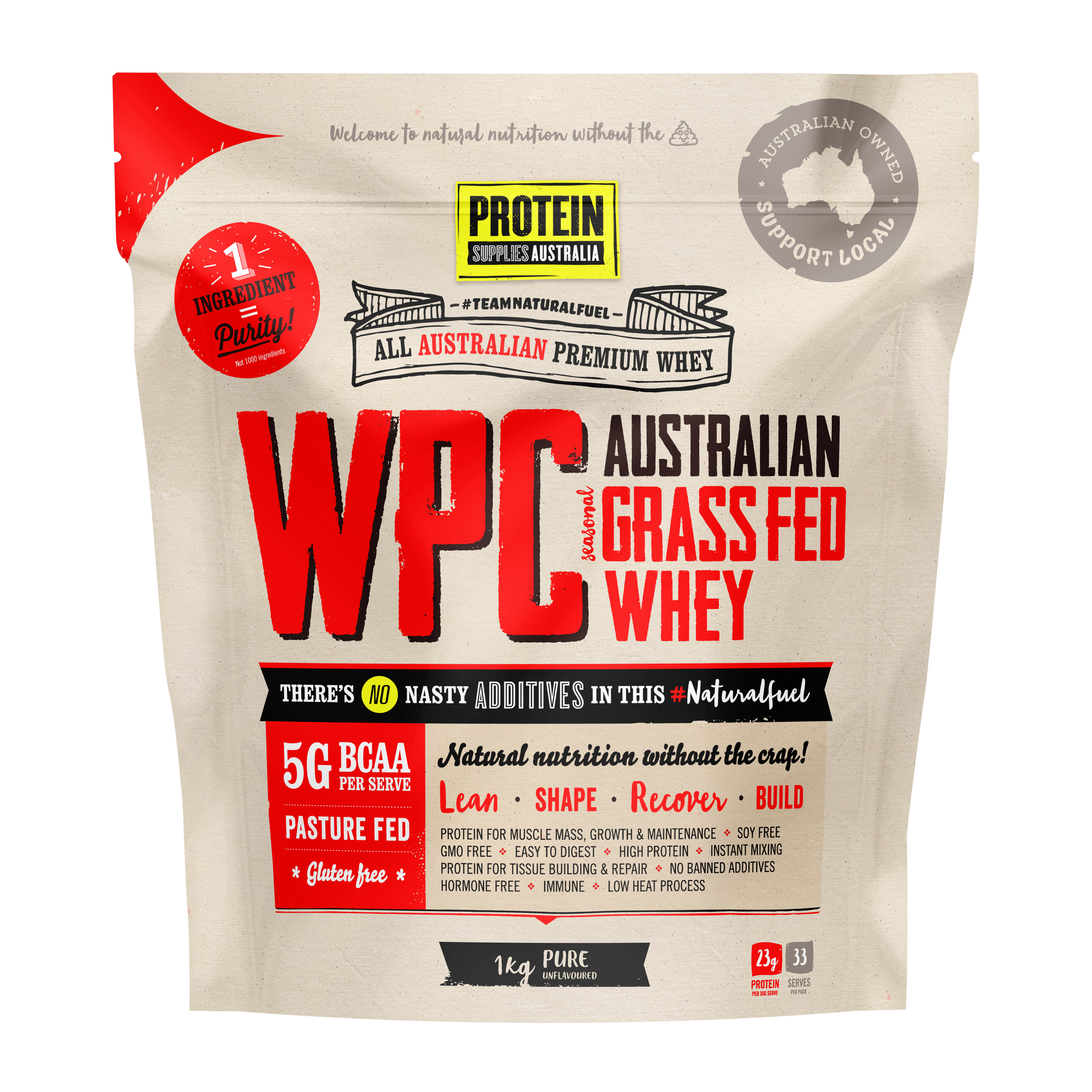 protein supplies aust. wpc (whey protein concentrate) pure 1kg