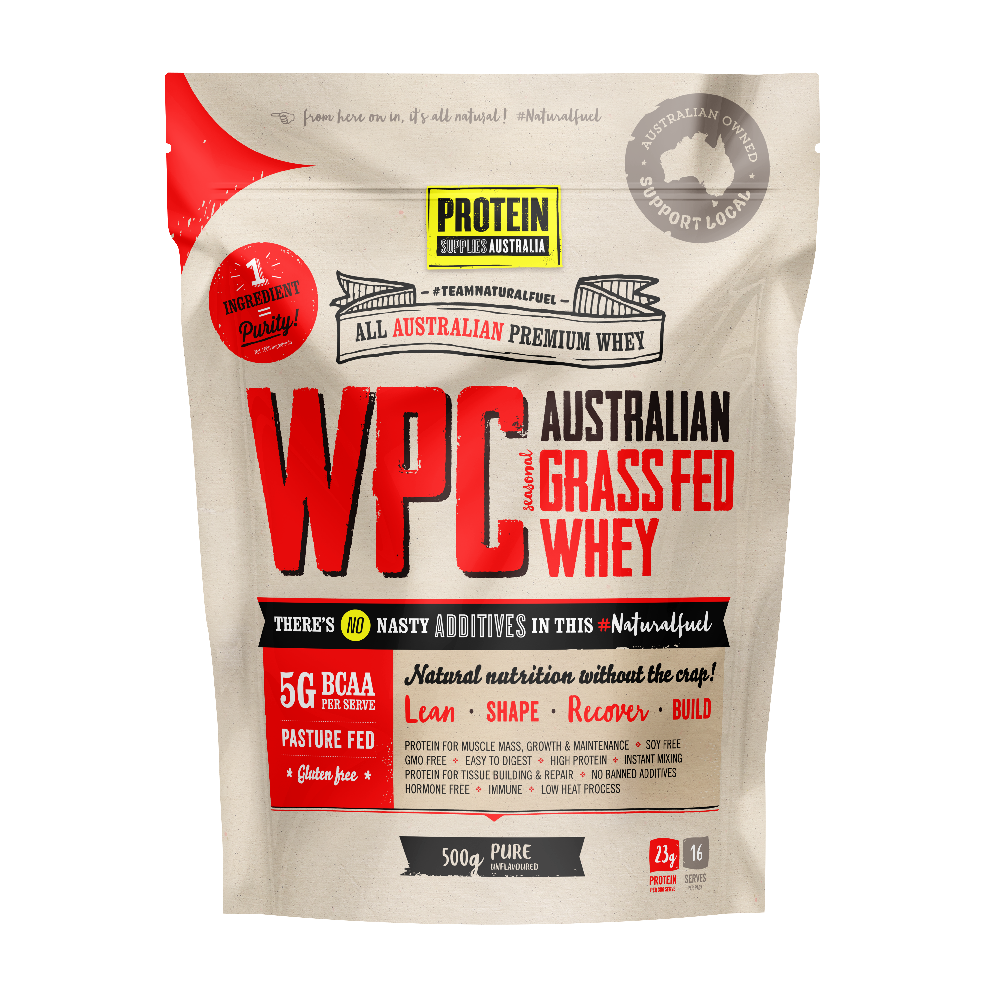 protein supplies aust. wpc (whey protein concentrate) pure 500g
