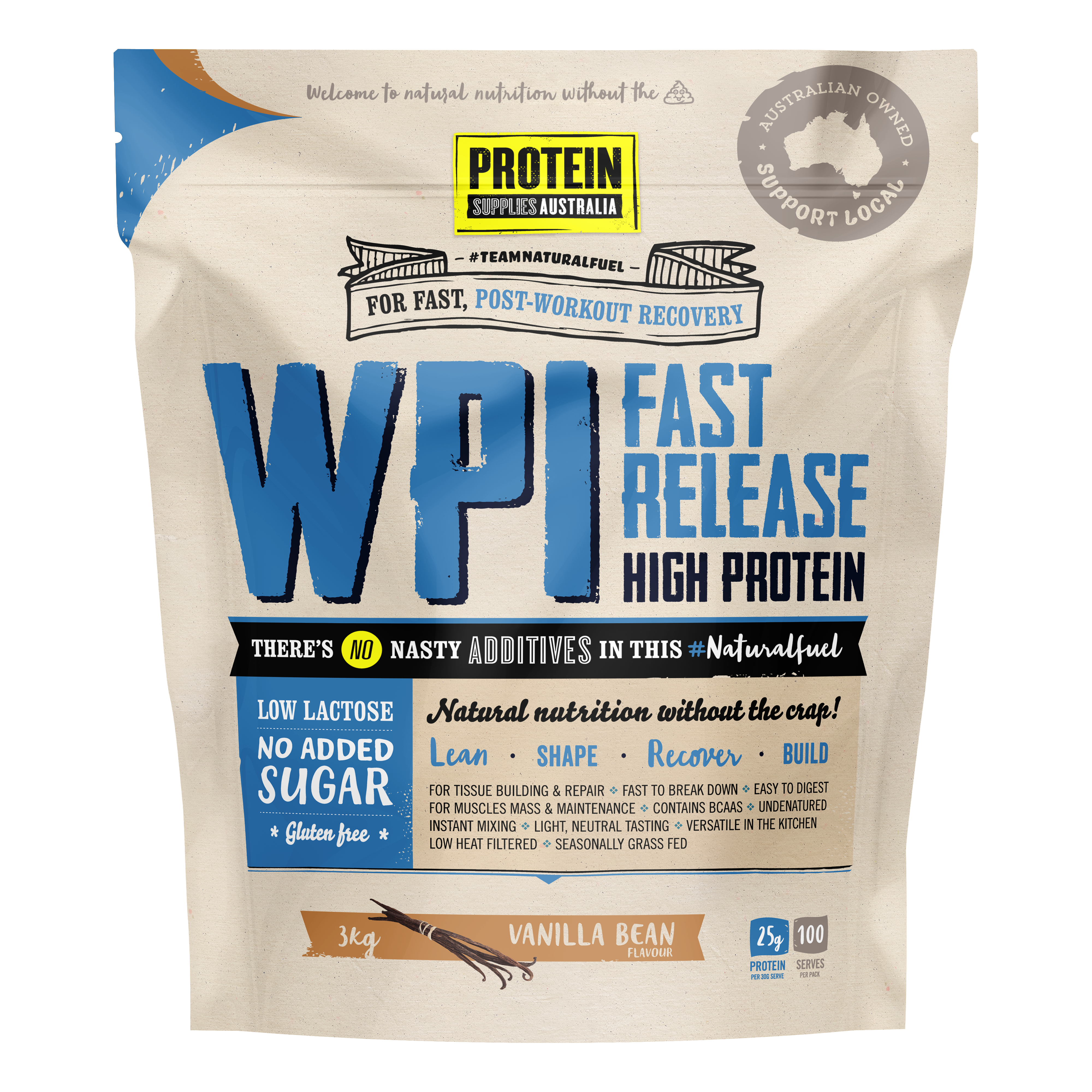 protein supplies aust. wpi (whey protein isolate) vanilla bean 3kg