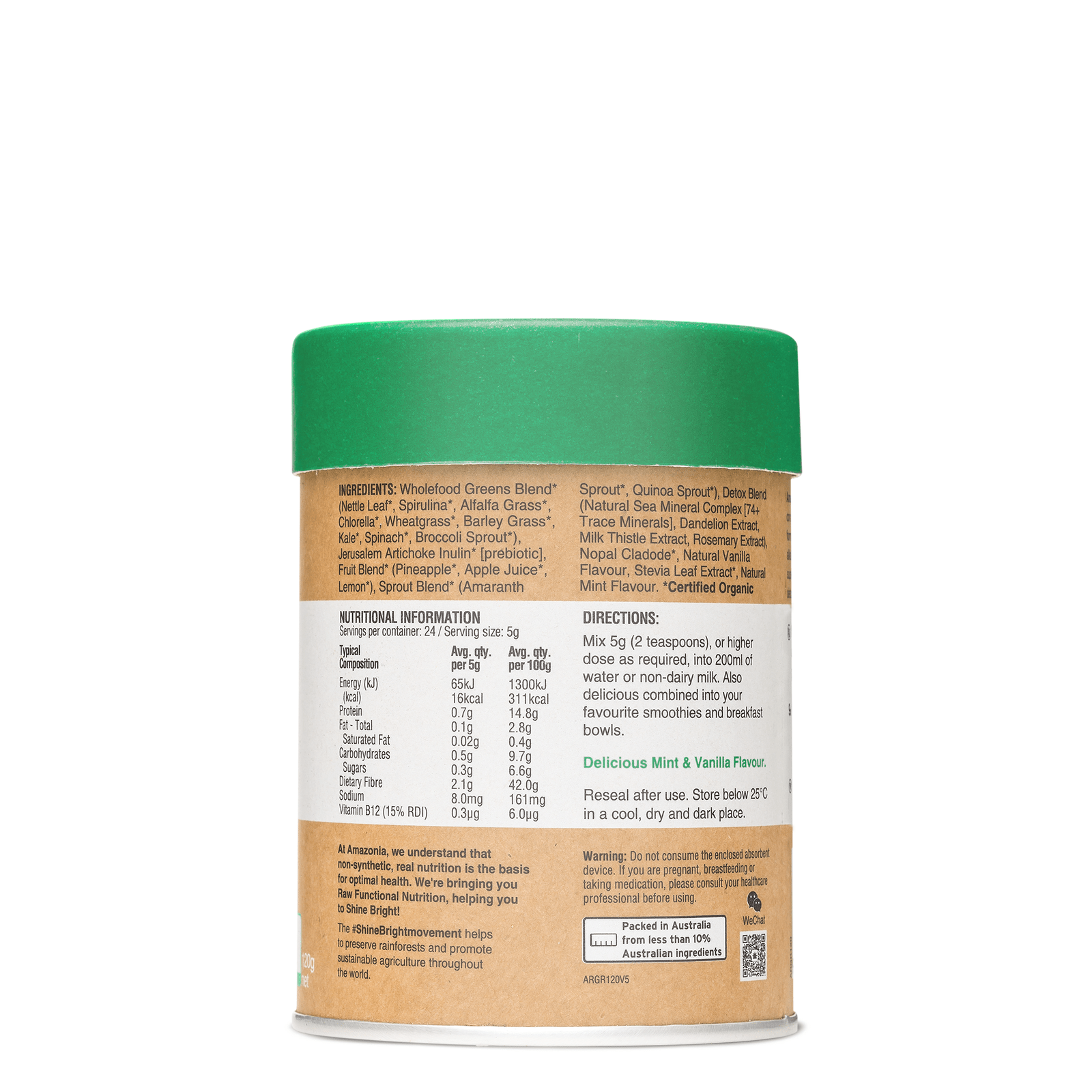 Amazonia Vitamins & Supplements Amazonia Raw Nutrients Greens Mint & Vanilla Flavour