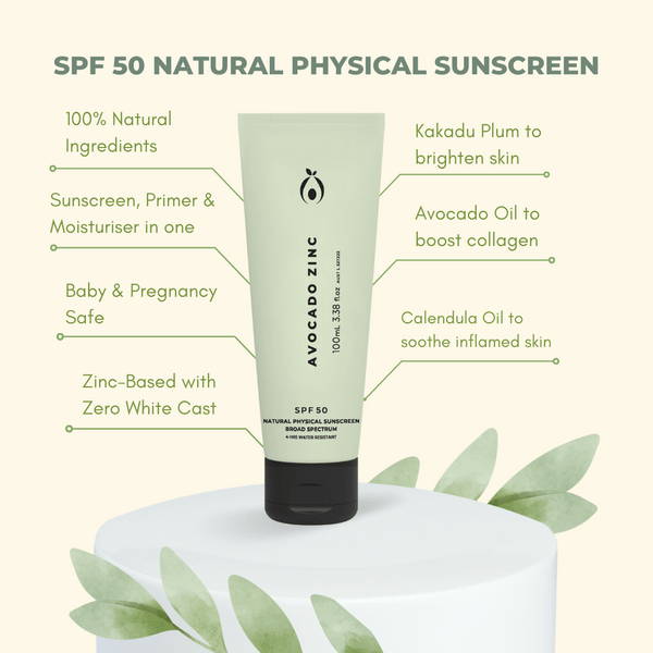 Avocado Zinc Skin Care Avocado Zinc SPF50 Natural Physical Sunscreen 100ml
