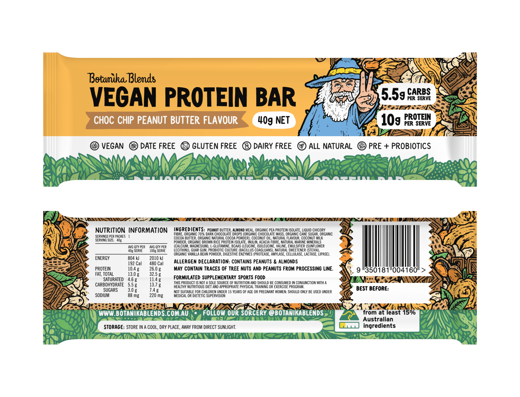Botanika Blends Snack Foods Botanika Blends Vegan Protein Bars Choc Chip Peanut Butter 12x40g