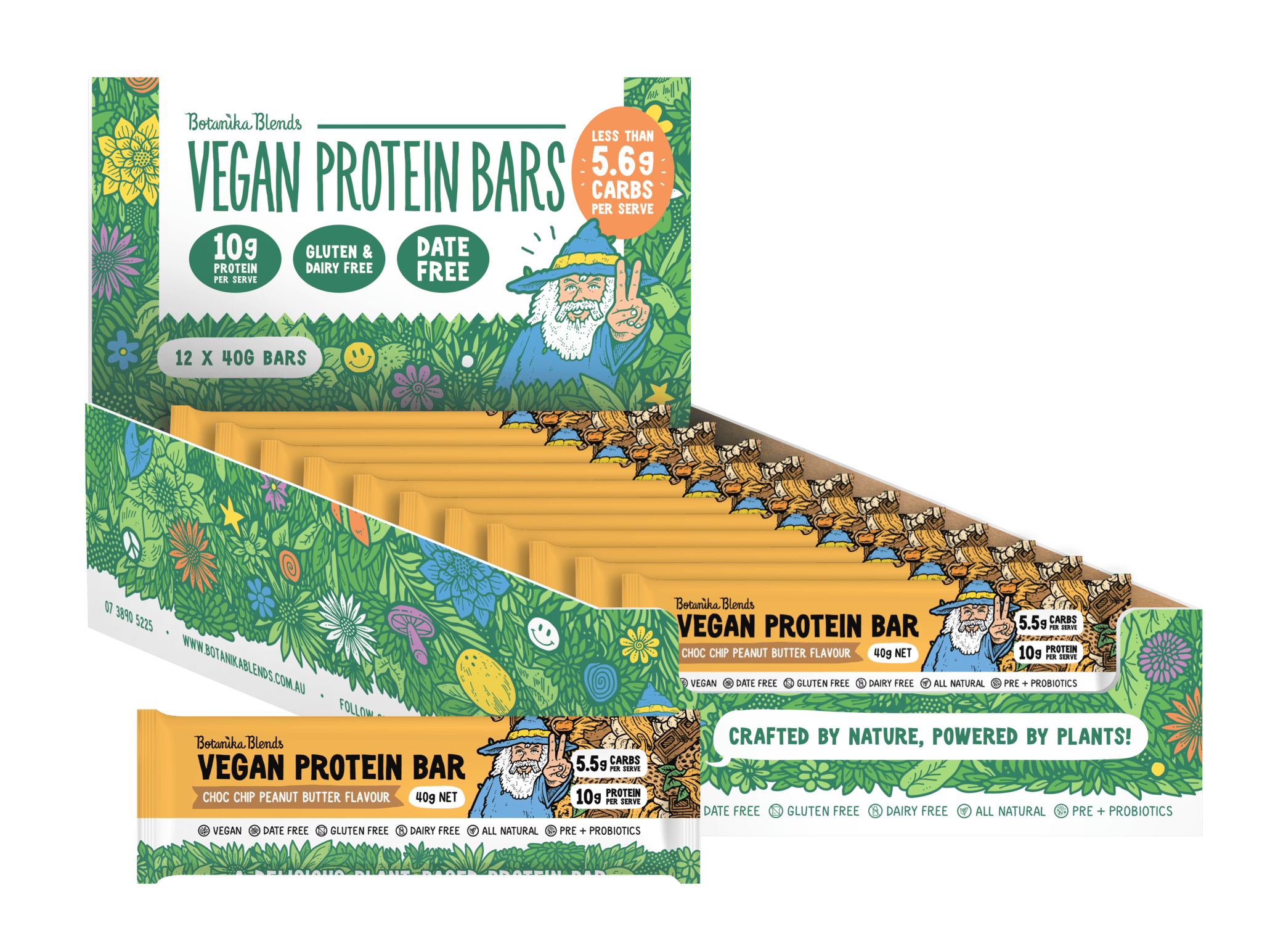 Botanika Blends Snack Foods Botanika Blends Vegan Protein Bars Choc Chip Peanut Butter 12x40g