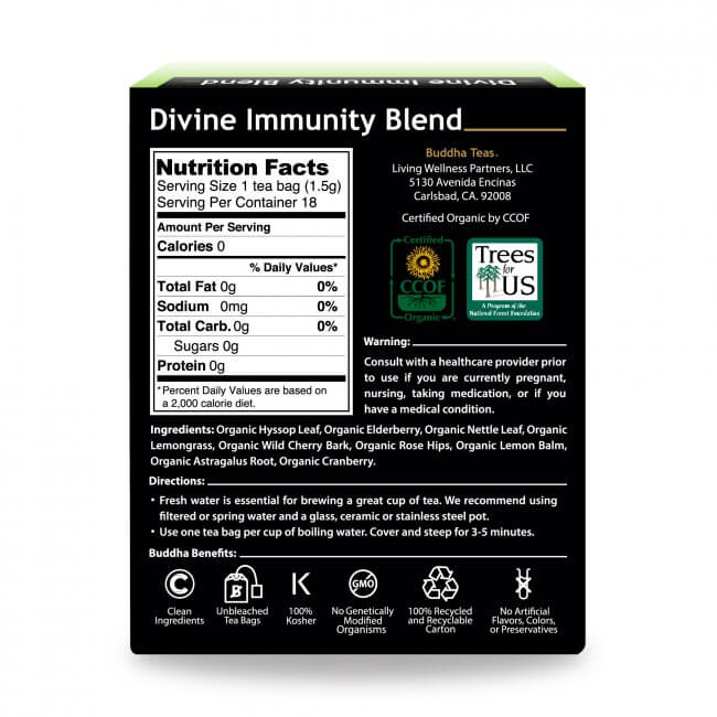 Buddha Teas Organic Tea Buddha Teas Organic Herbal Divine Immunity  18 Sachets