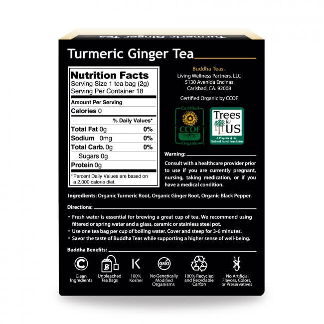 Buddha Teas Organic Tea Buddha Teas Organic Herbal Turmeric Ginger Tea 18 Sachets