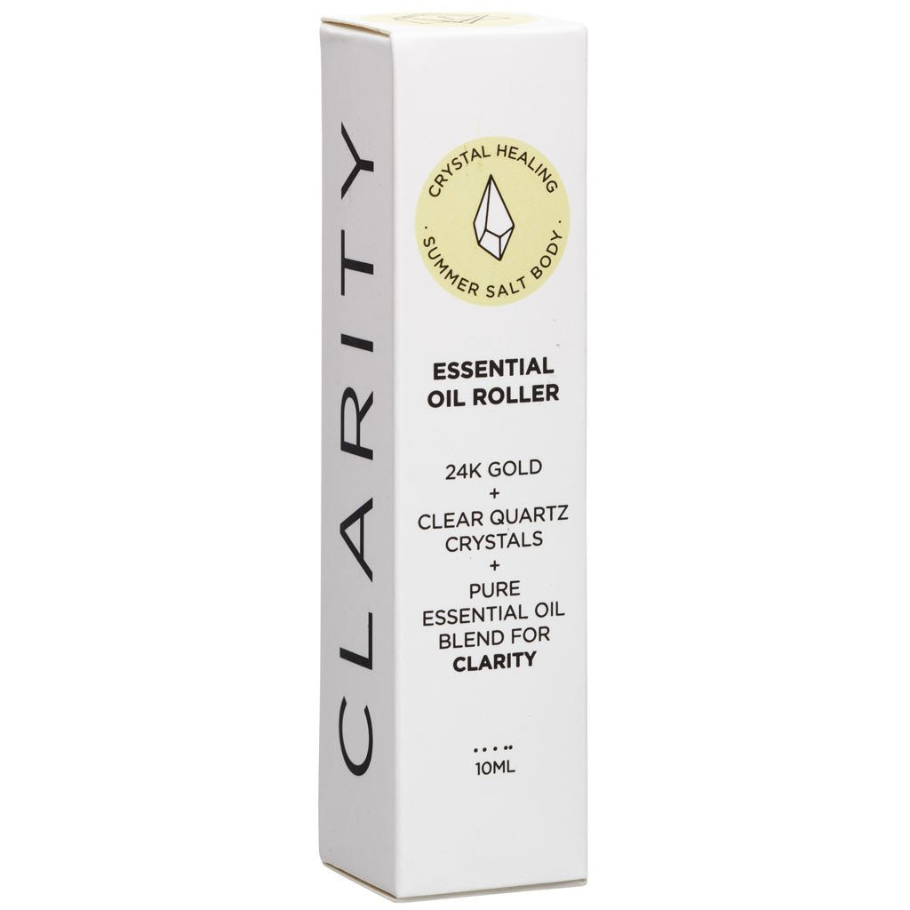 summer salt body essential oil roller with 24k gold clarity - clear quartz crystals