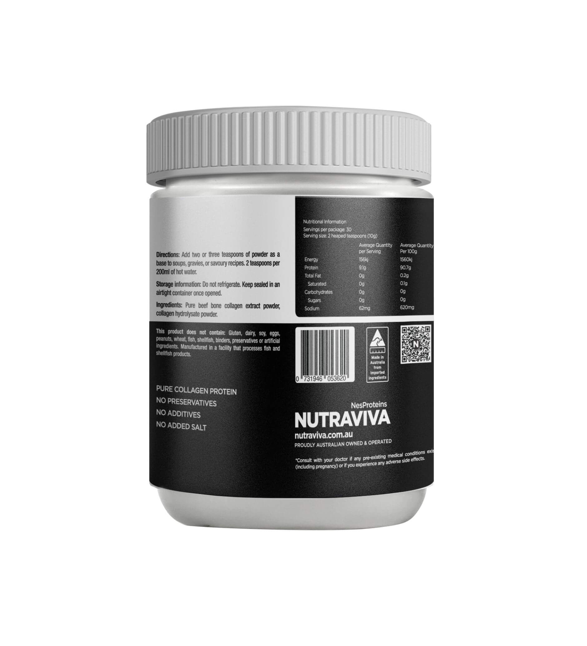 nutraviva nesproteins bone broth beef collagen enriched pure & unflavoured 300g