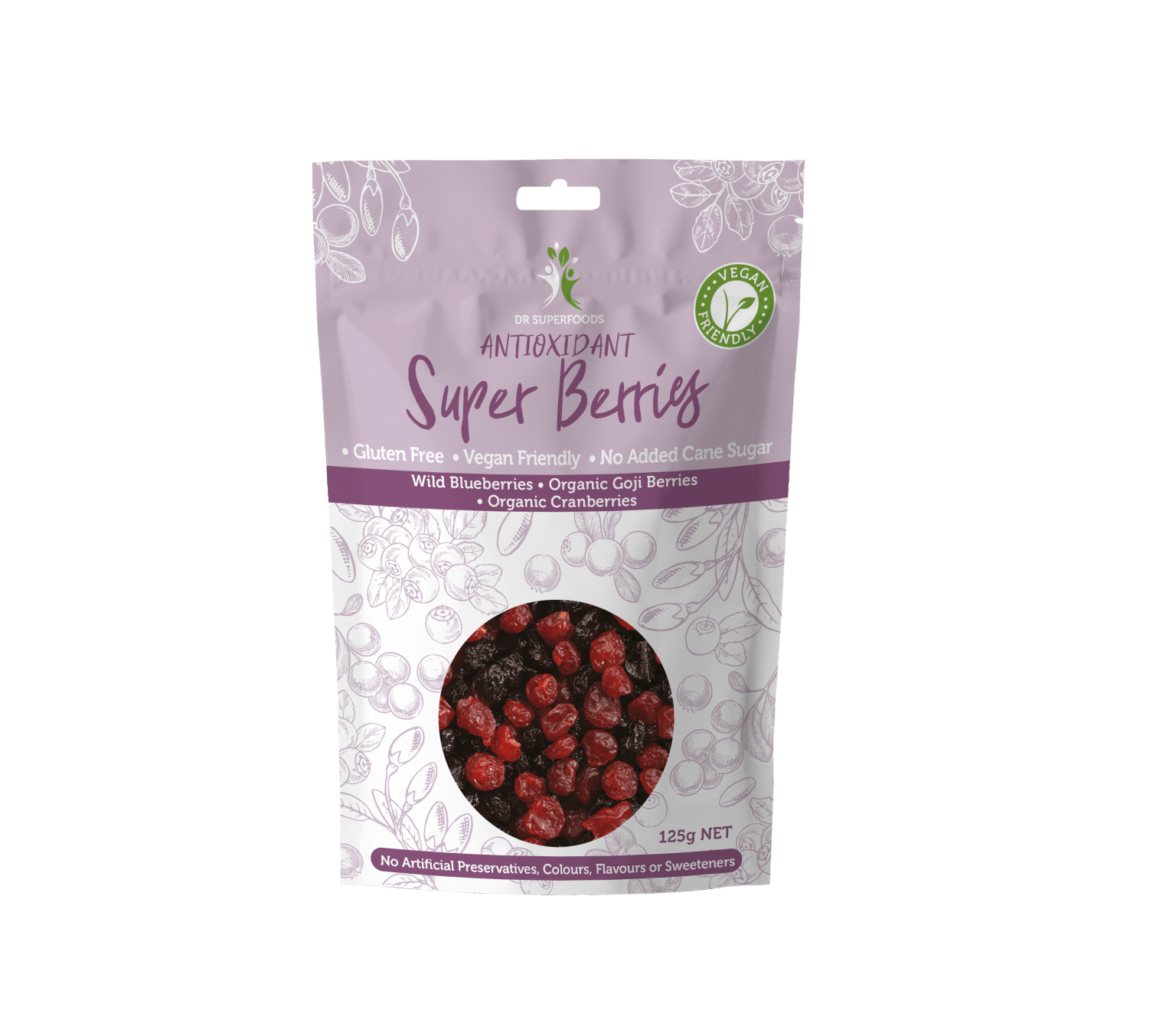 Dr Superfoods Snack Foods Dr Superfoods Dried Antioxidant Super Berries Blueberries, Goji & Cranberries 125g
