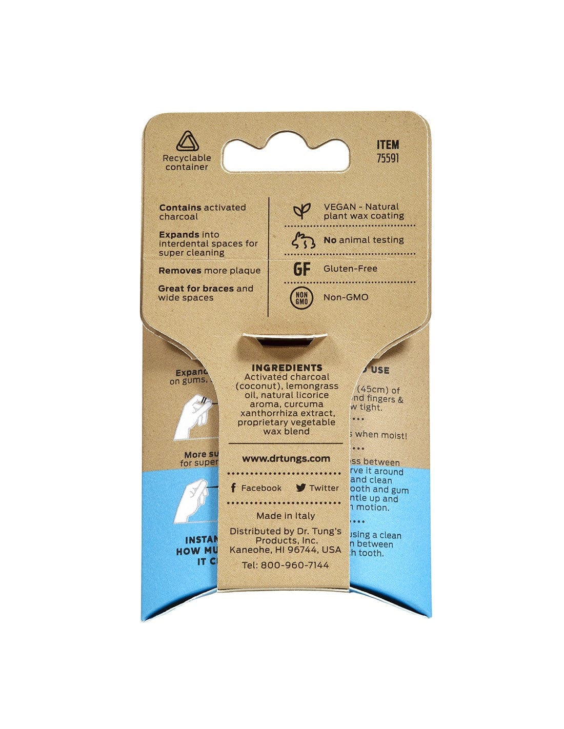 Dr. Tung Personal Care Dr. Tung -Smart Vegan Dental Floss Activated Charcoal & Lemongrass 27m