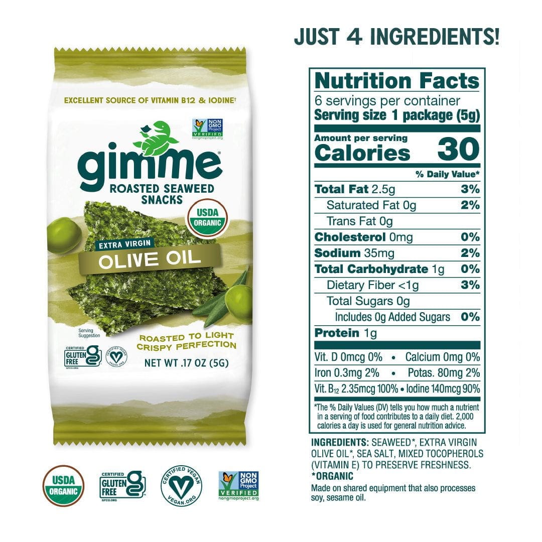 Gimme Snack Foods Gimme Roasted Seaweed Snacks Olive Oil Multi Pack 6x5g