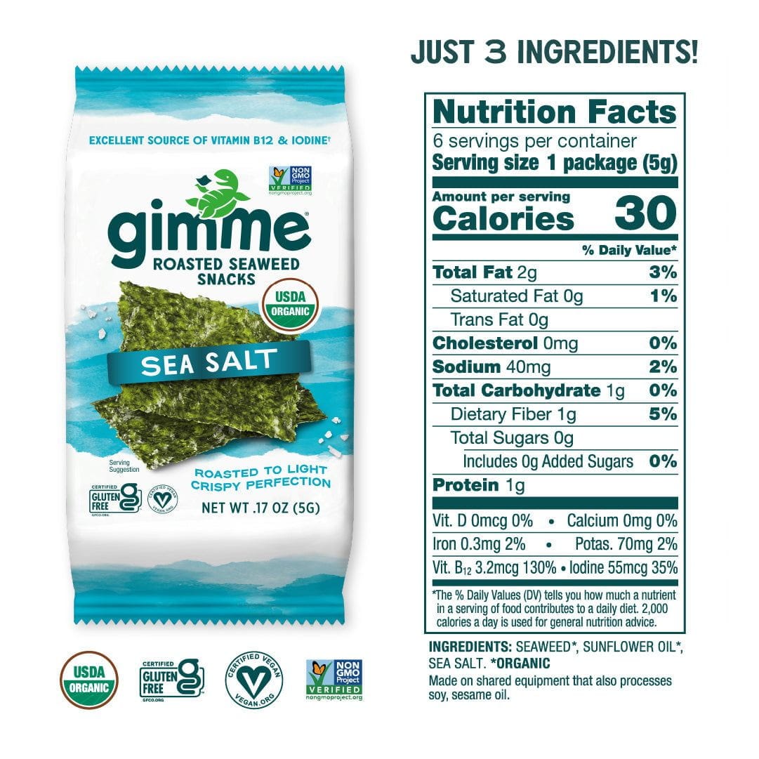 Gimme Snack Foods Gimme Roasted Seaweed Snacks Sea Salt Multi Pack 6x5g