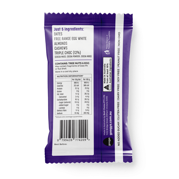 Googys Snack Foods Googys Good Egg Triple Choc Brownie 55g x 12