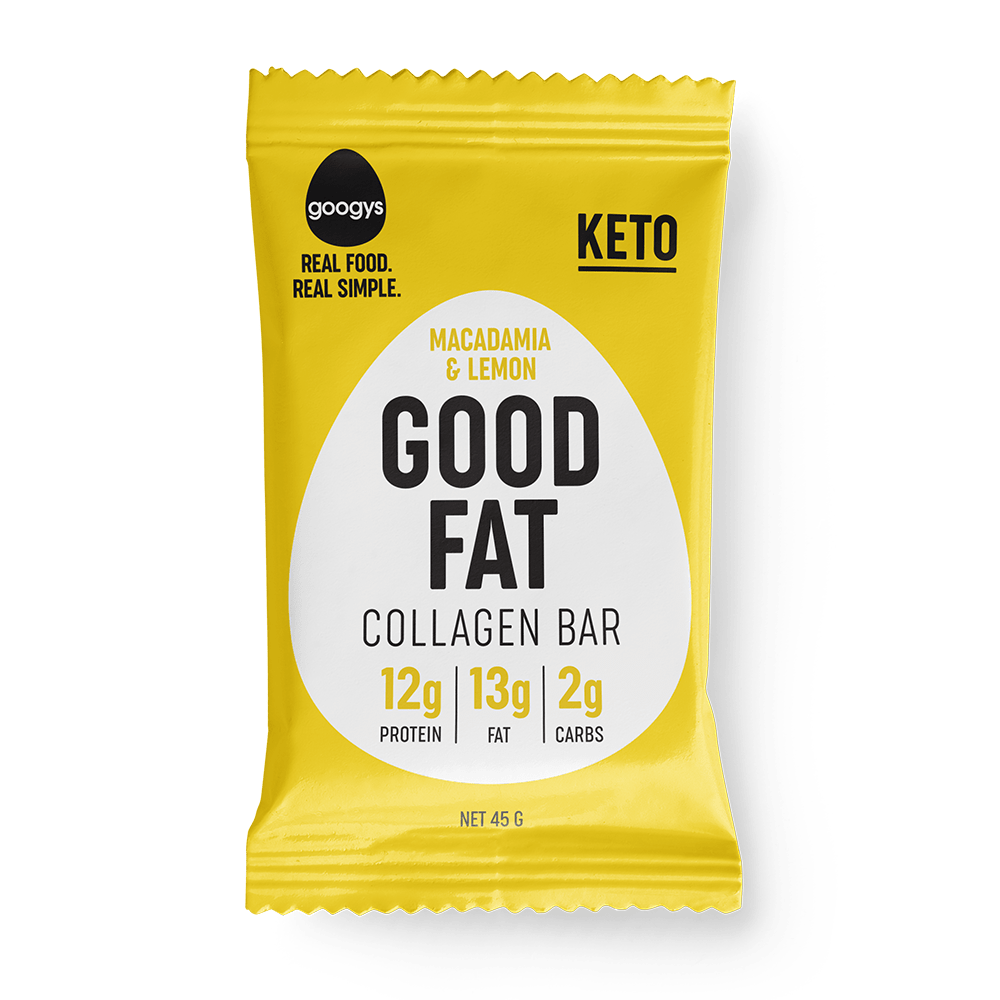 Googys Snack Foods Googys Good Fat Collagen Bar Macadamia & Lemon 45g x 12