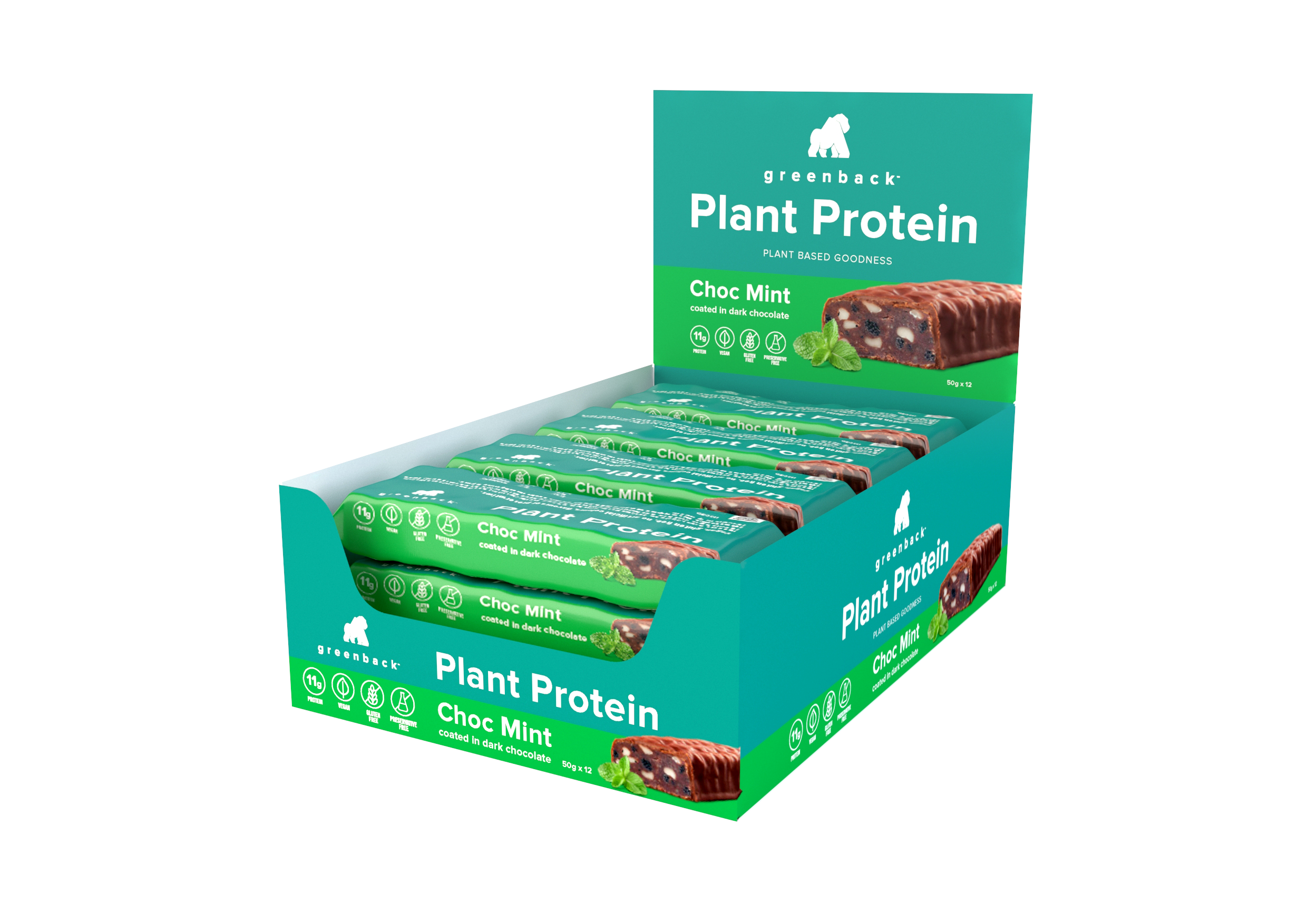 greenback plant protein chocolate mint bar 12 x 50g