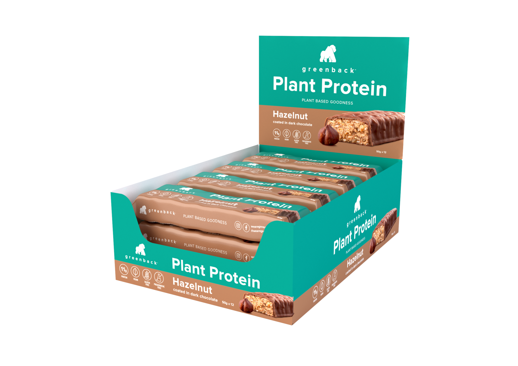 greenback plant protein hazelnut bar 12 x 50g