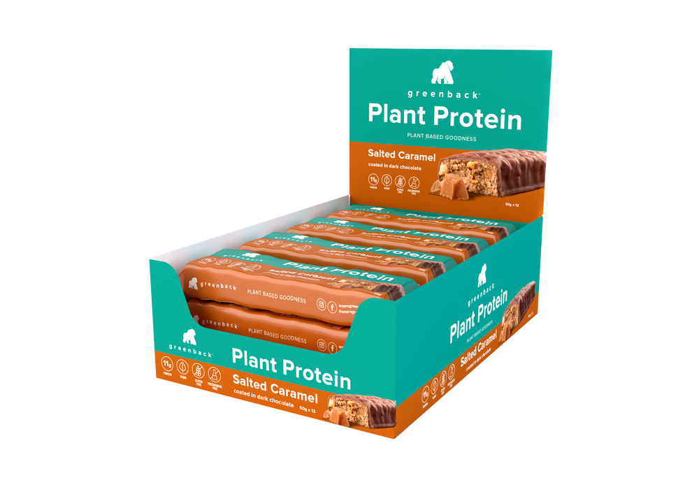 greenback plant protein salted caramel bar 12 x 50g