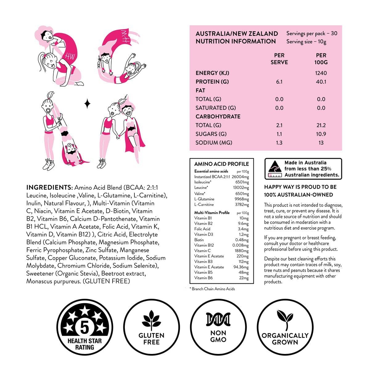 Happy Way Pre Workout Happy Way Bcaa Powder 300g