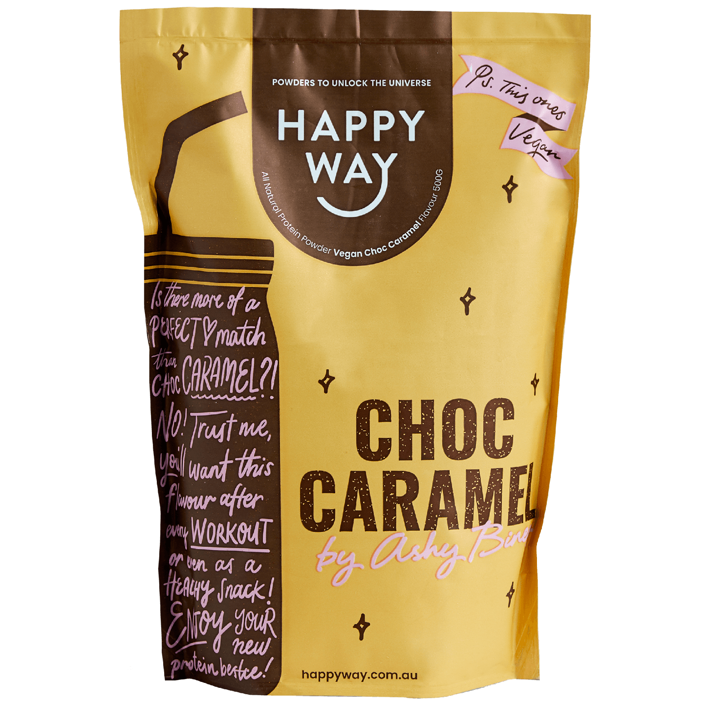 Happy Way Protein Powder Happy Way Ashy Bines VEGAN Protein Powder Choc Caramel 500g