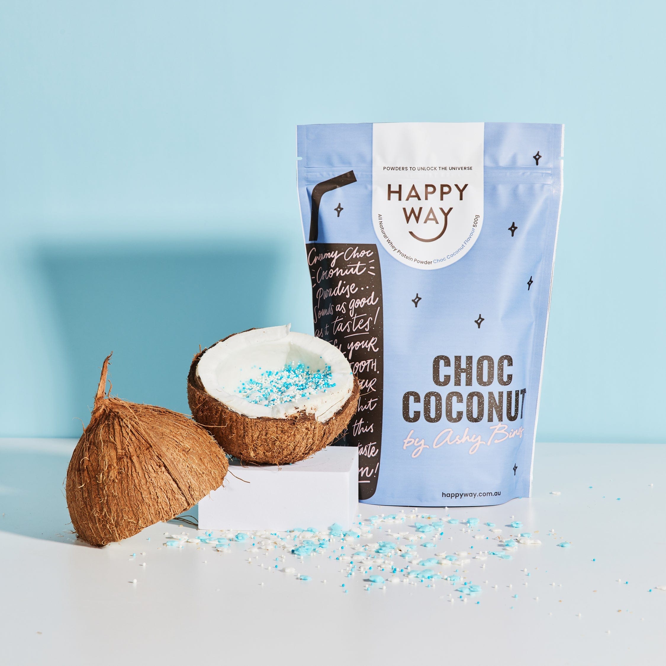 Happy Way Protein Powder Happy Way Ashy Bines Whey Protein Powder Choc Coconut 500g