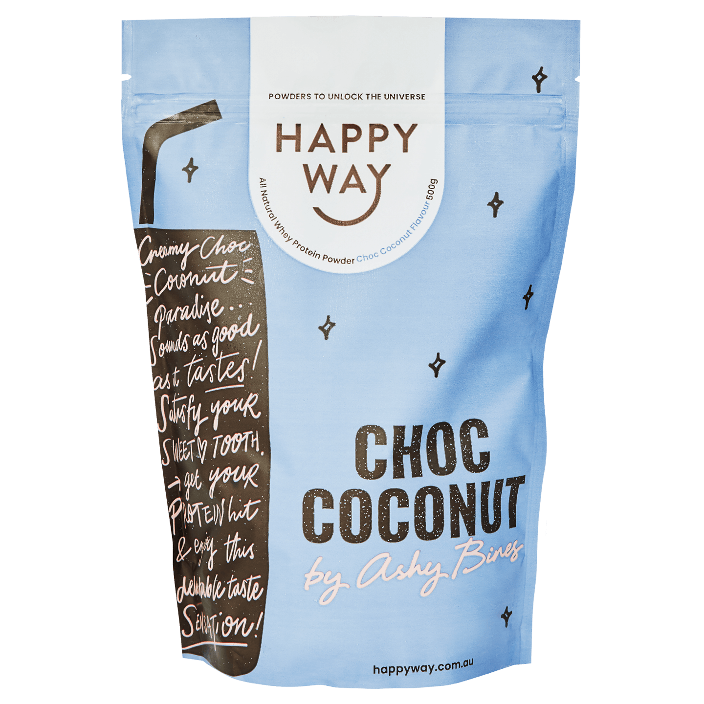 Happy Way Protein Powder Happy Way Ashy Bines Whey Protein Powder Choc Coconut 500g