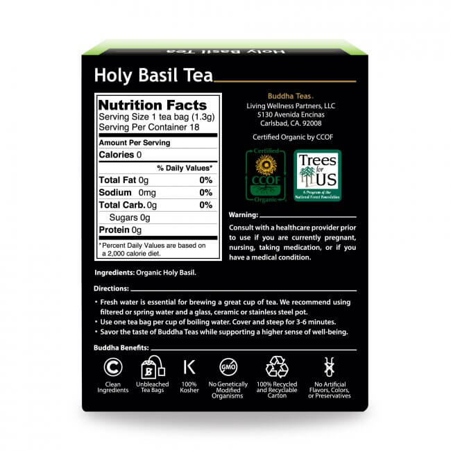 buddha teas organic herbal holy basil tea (tulsi) 18 sachets