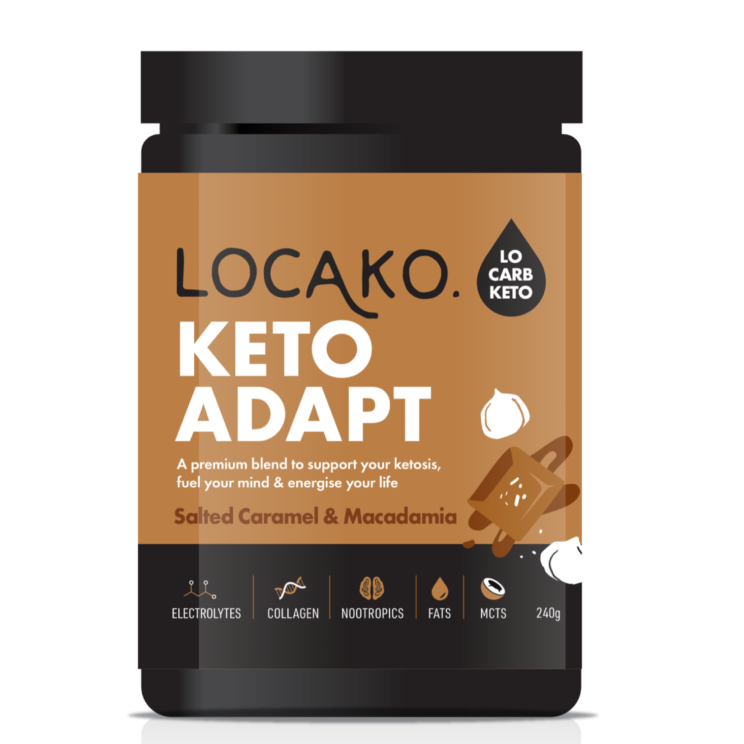 locako keto adapt salted caramel maca 240g