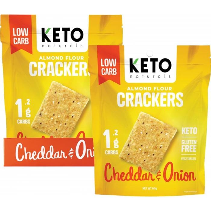 Keto Naturals Snack Foods Cheddar & Onion Keto Naturals Almond Flour Crackers  8 x 64g