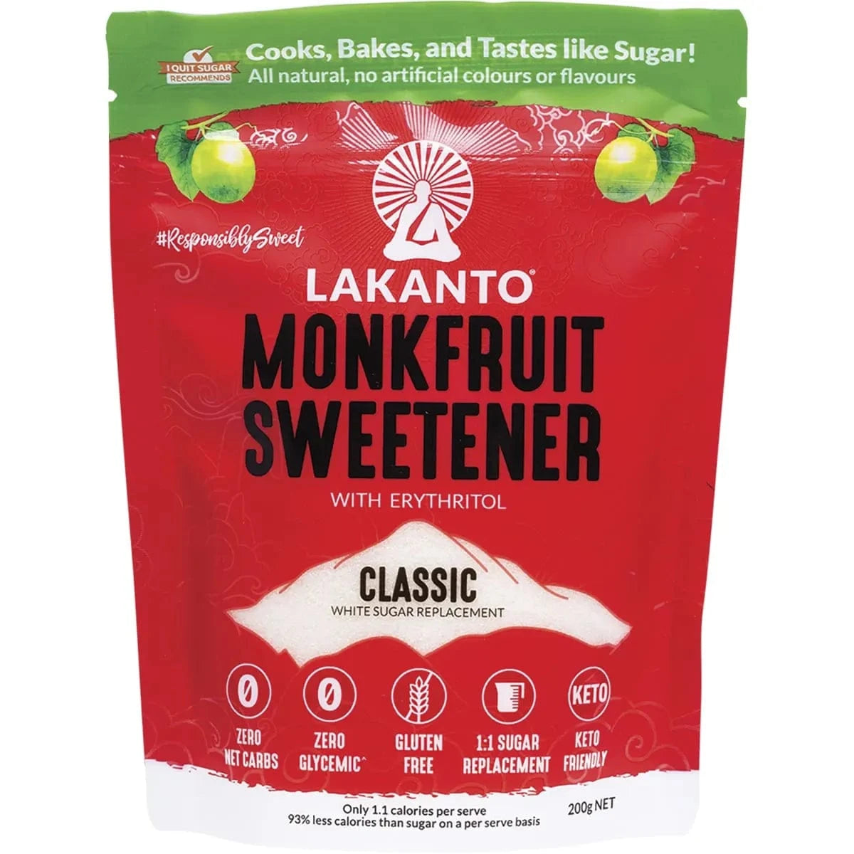 Lakanto Monk Fruit Sweetener 200g Lakanto Classic Monkfruit 1:1 White Sugar Substitute