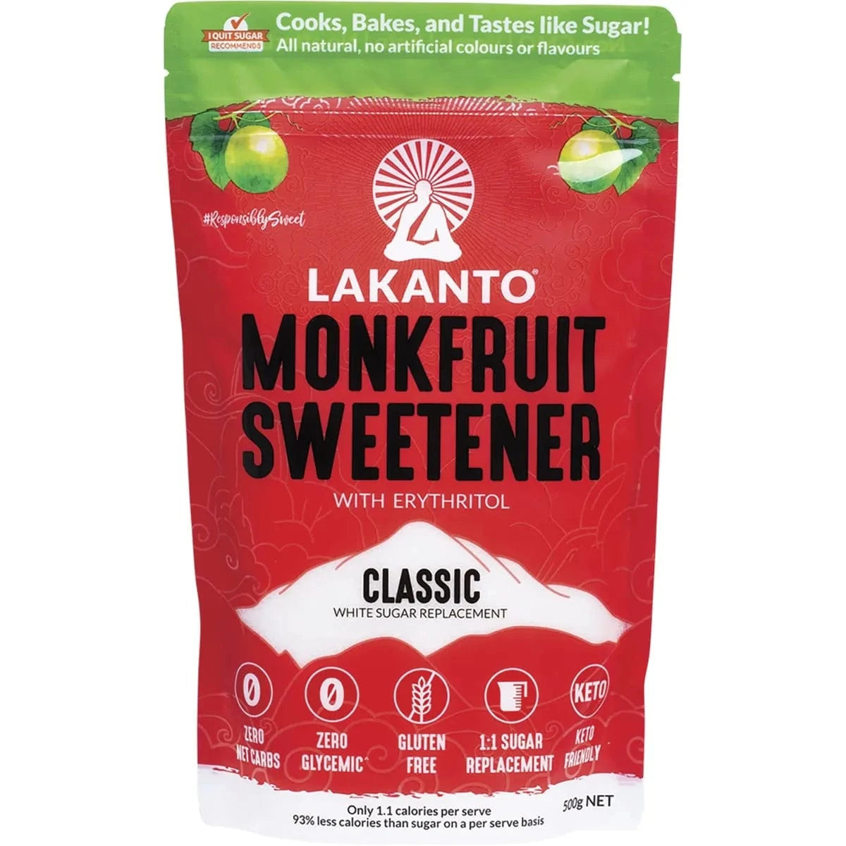 Lakanto Monk Fruit Sweetener 500g Lakanto Classic Monkfruit 1:1 White Sugar Substitute