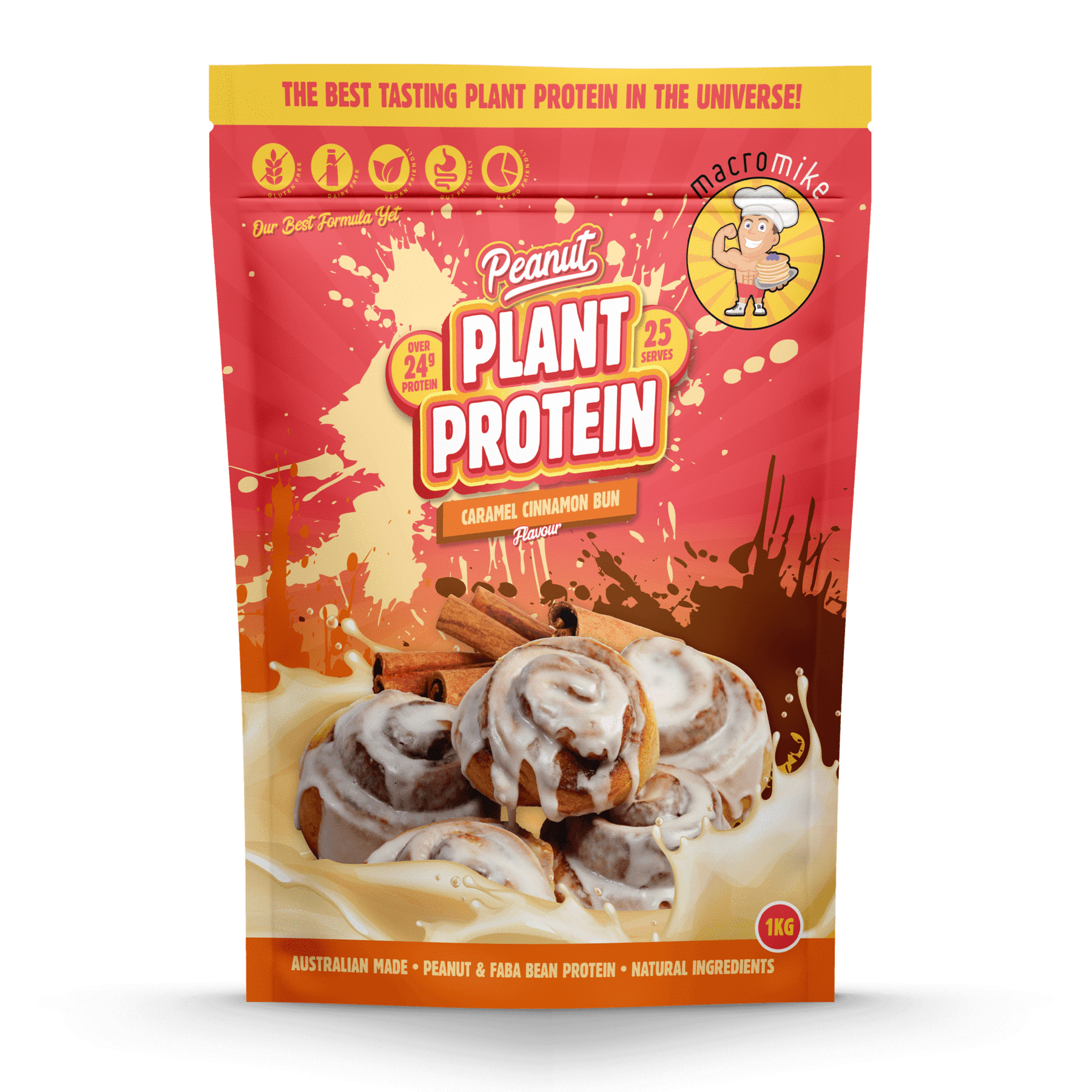 Macro Mike Protein Powder 1kg Macro Mike Peanut Plant Protein Caramel Cinnamon Bun