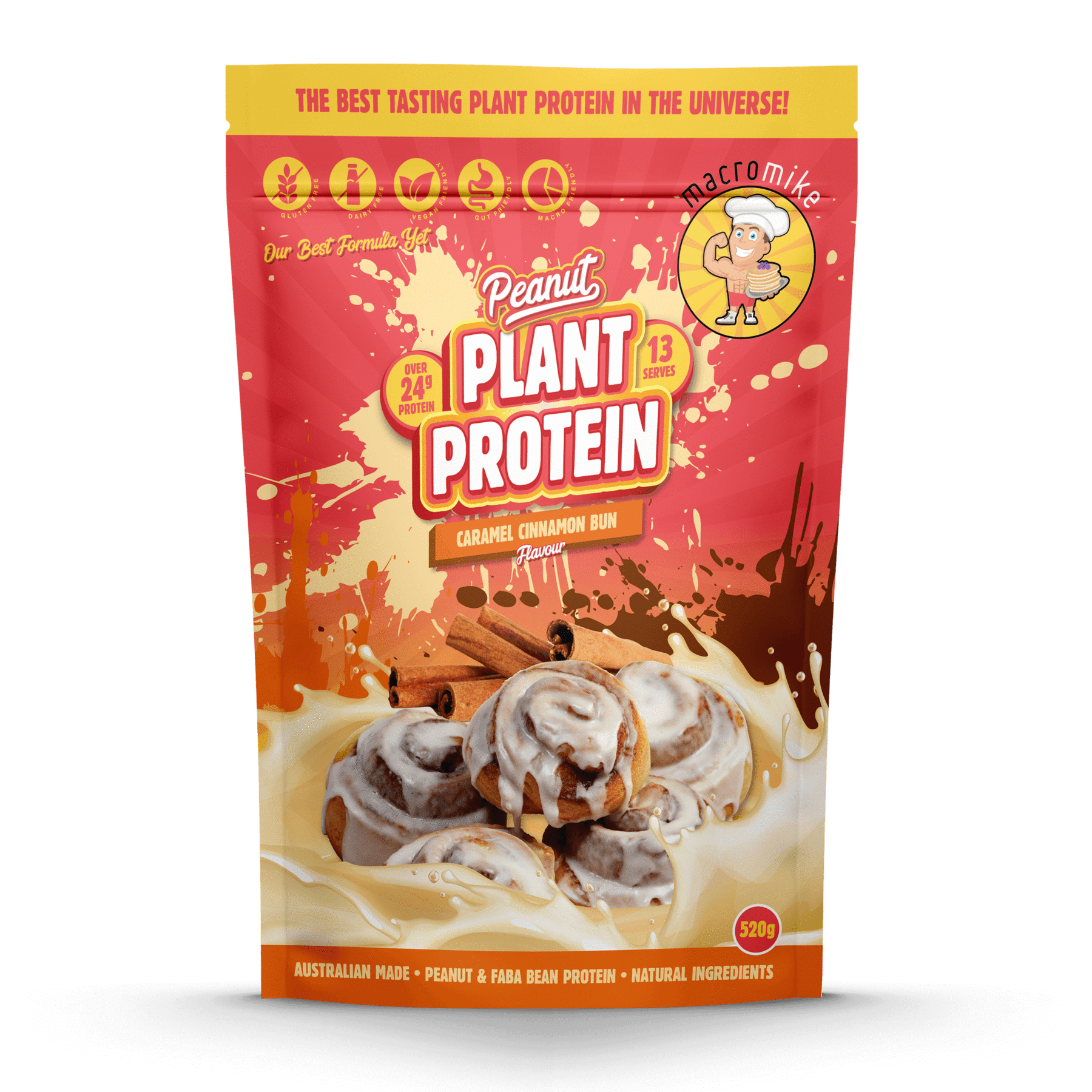 Macro Mike Protein Powder 520G Macro Mike Peanut Plant Protein Caramel Cinnamon Bun