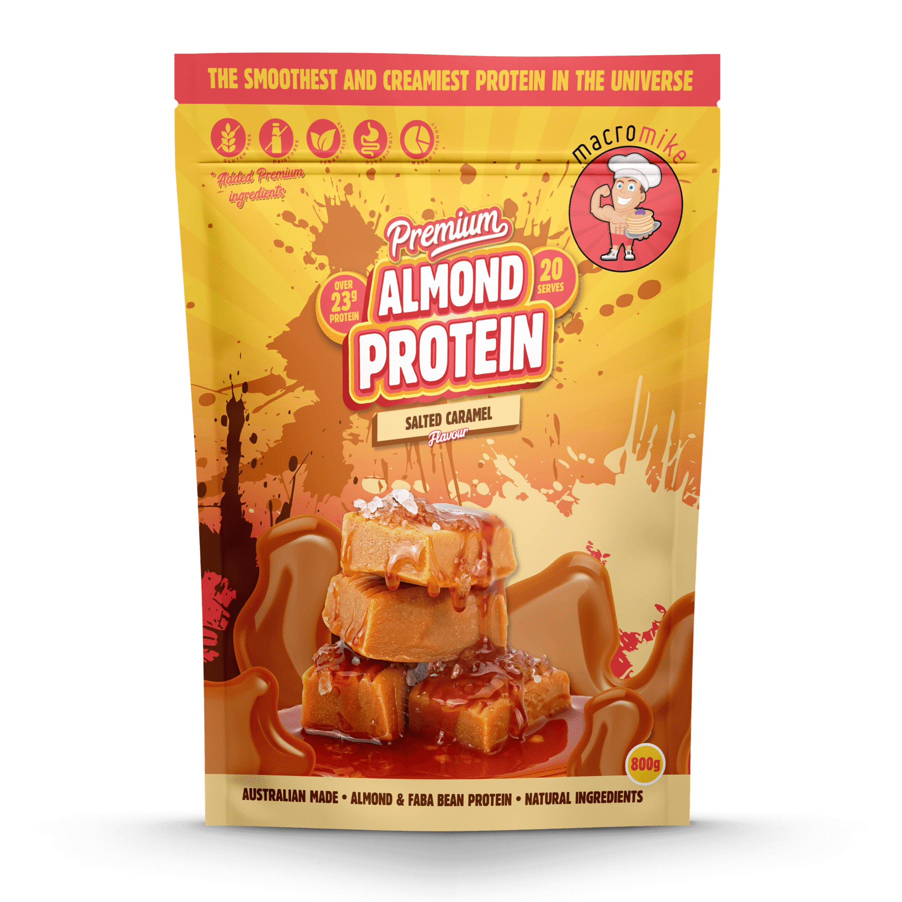 Macro Mike Protein Powder 800g Macro Mike Premium Almond Protein Salted Caramel