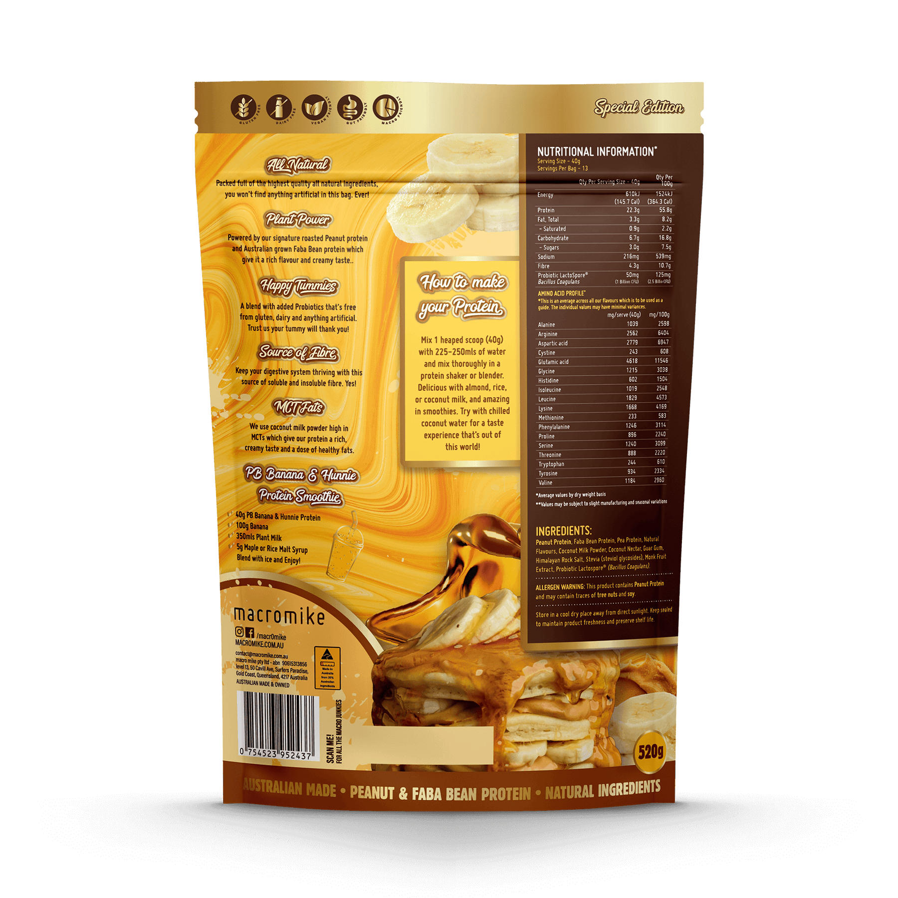 Macro Mike Protein Powder Macro Mike Peanut Plant Protein PB Banana & Hunnie 520g