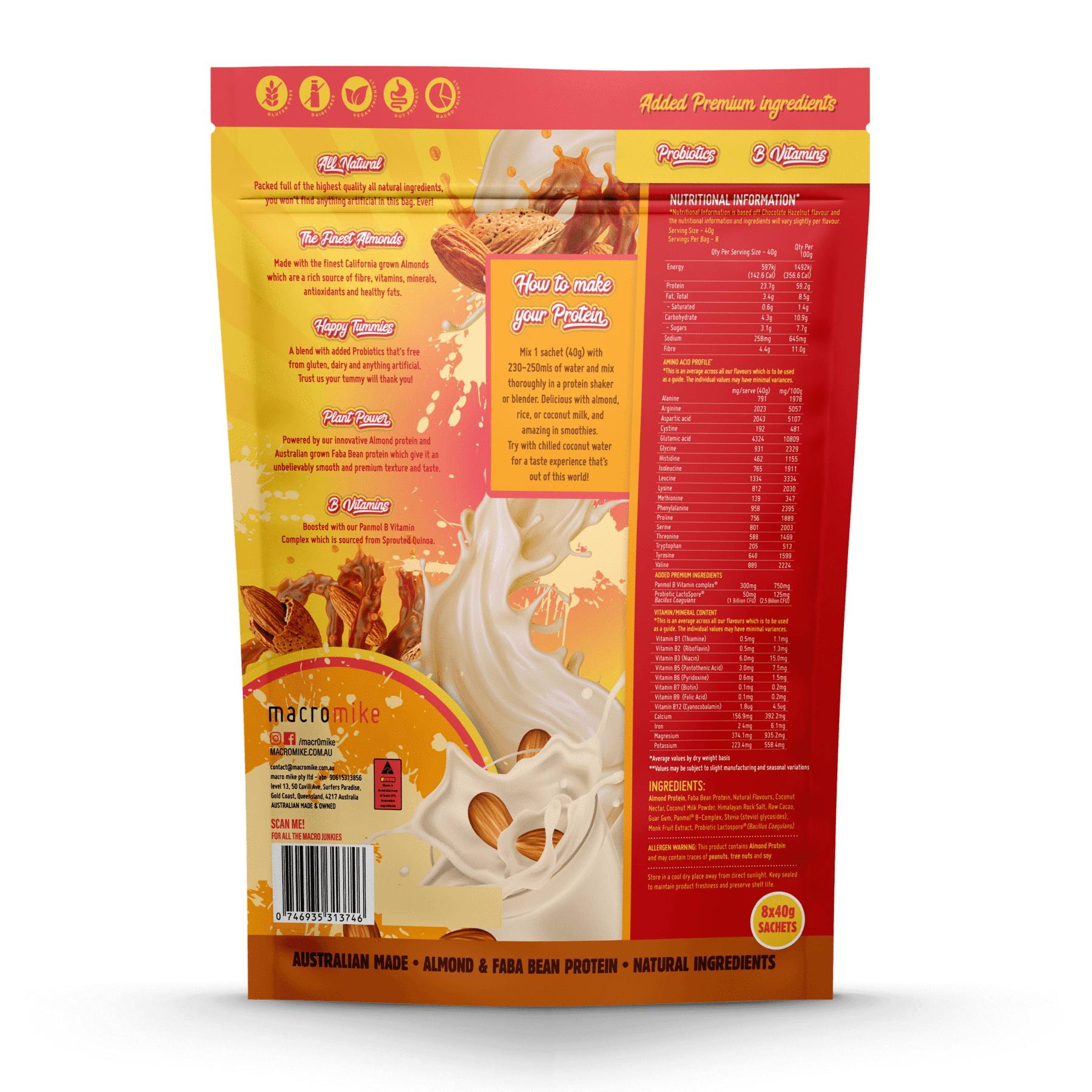 Macro Mike Protein Powder Macro Mike Premium Almond Protein Sample Pack 8 x 40g