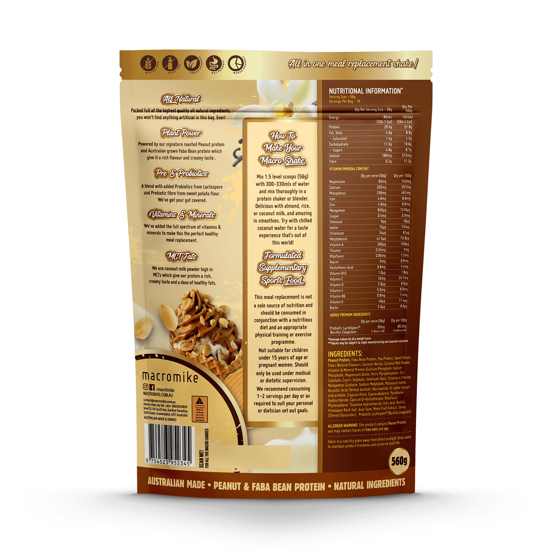 Macro Mike Protein Powder Macro Mike The Macro Shake Meal Replacement PB Vanilla Ice Cream 560g