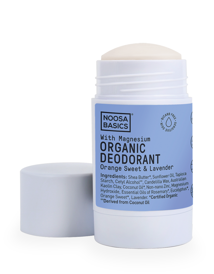 noosa basics organic deodorant stick with magnesium / bi-carb free 60g  sweet orange & lavender