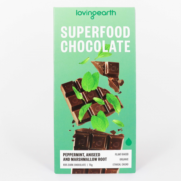 (CLEARANCE) Loving Earth Superfood Chocolate P/Mint, Aniseed, MarshmallowRoot 70g