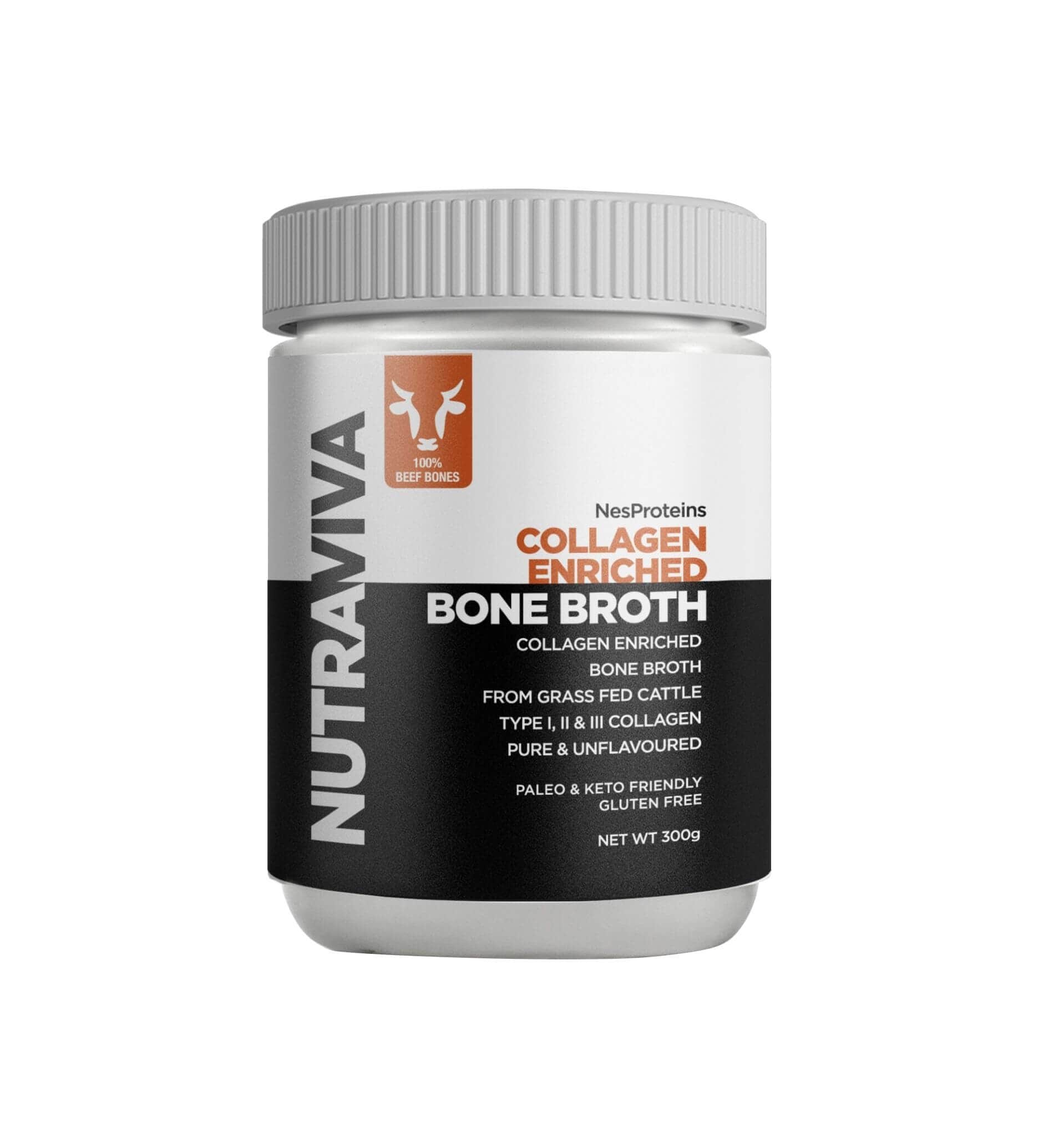 Nutraviva Collagen NutraViva NesProteins Bone Broth Beef Collagen Enriched Pure & Unflavoured 300g