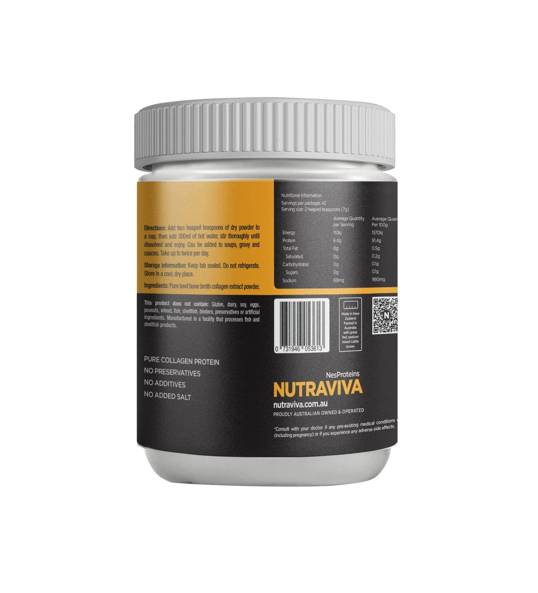 Nutraviva Electrolytes NutraViva NesProteins Bone Broth Beef Pure Unflavoured 300g