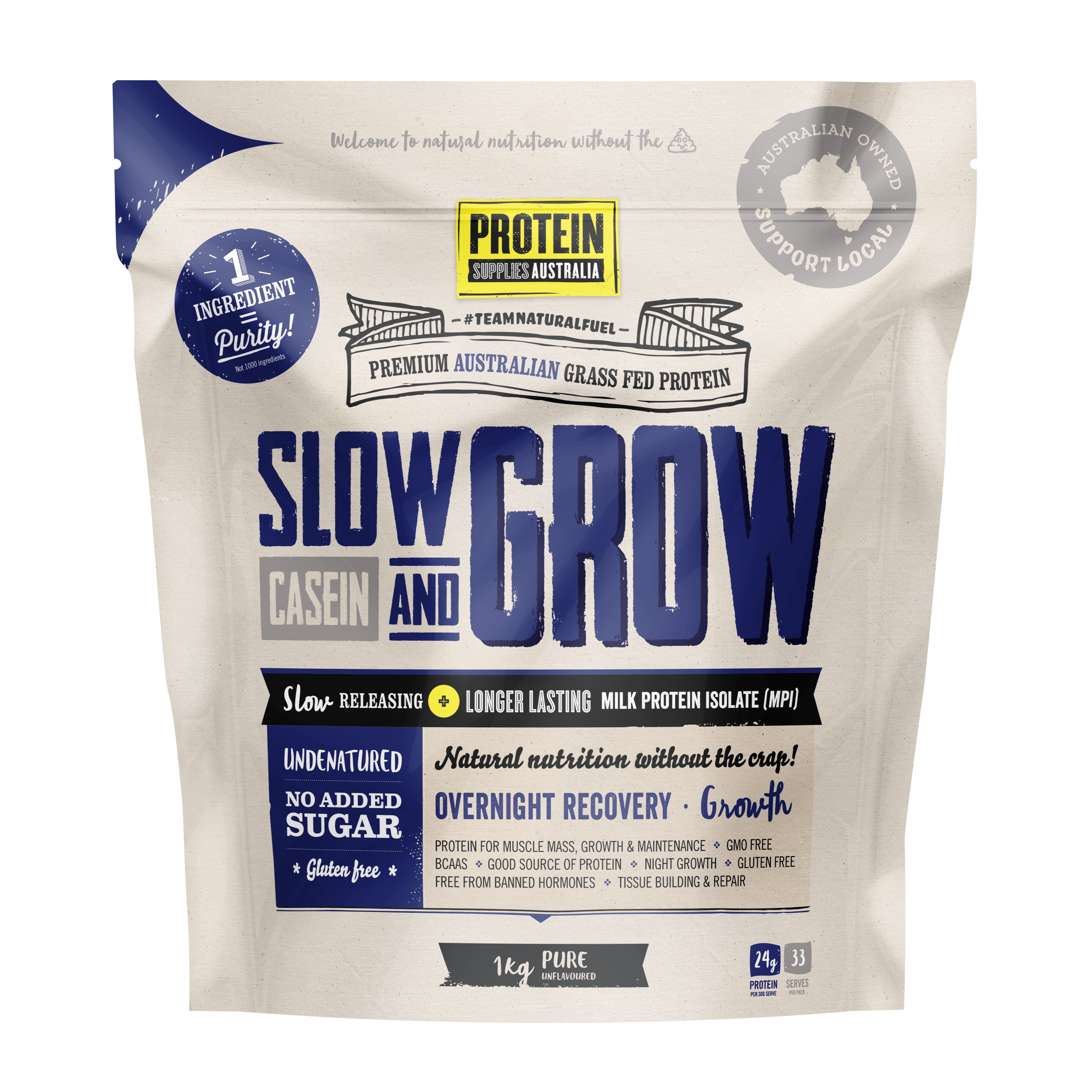 Protein Supplies Aust. Vitamins & Supplements Protein Supplies Aust. Slow & Grow (Slow Release) Pure 1Kg