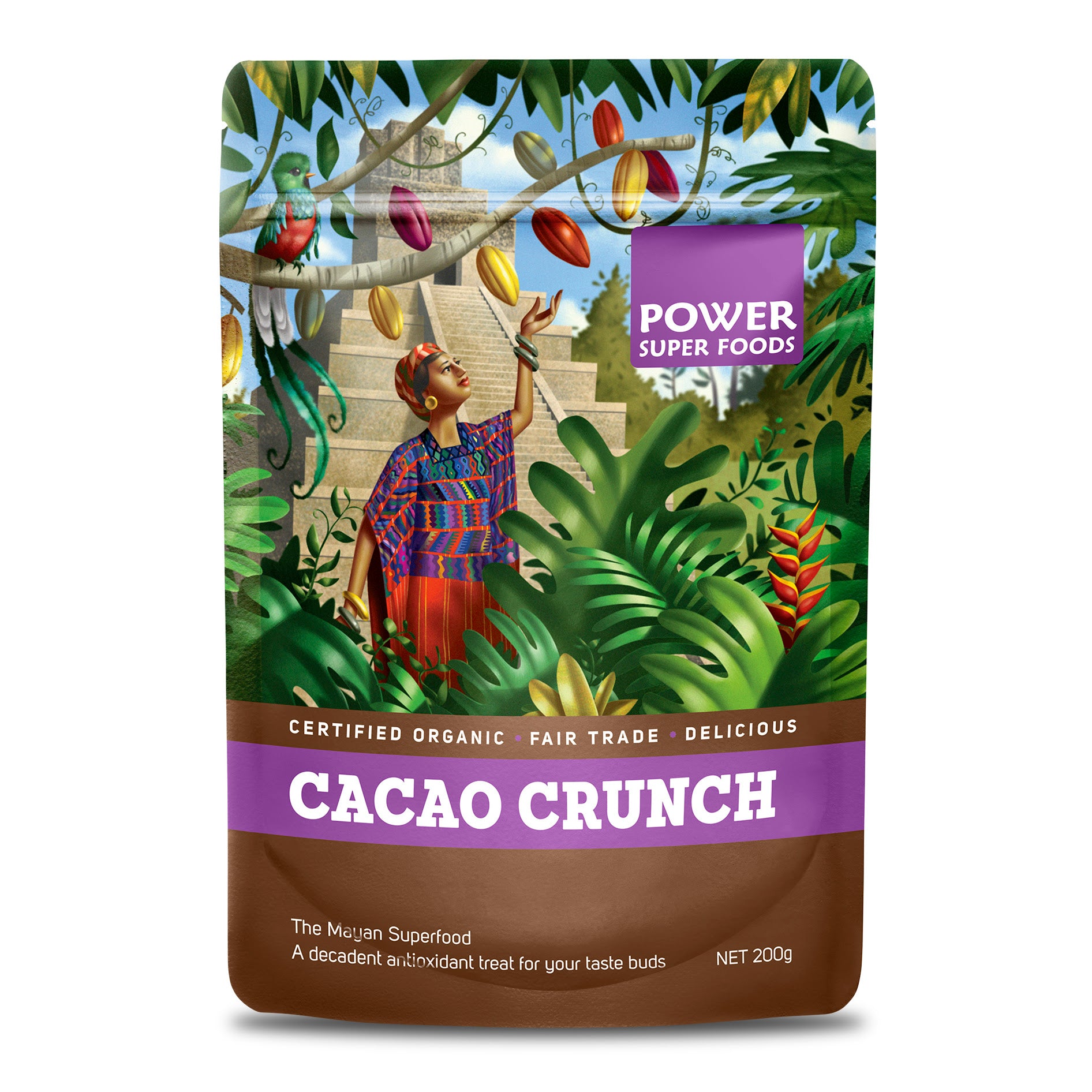 power super foods organic cacao crunch sweet nibs 200g