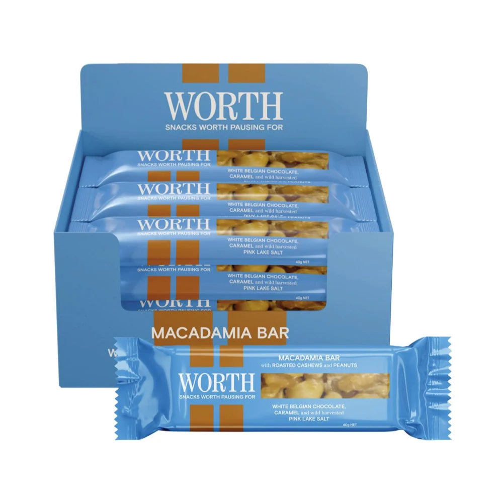(CLEARANCE) Worth Foods Macadamia Bar White Chocolate & Caramel 12x40g